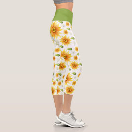 Leggings Capri Girasol Botánico Verde Amarillo Sale Floral
