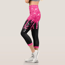Leggings Capri Girly Black Hot Pink Purpurinas Dris Monograma Nom