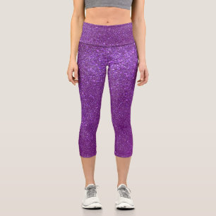 Leggings Capri Girly Sparkly Royal Purple Purpurina