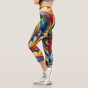 Leggings Capri Giro abstracto de arte moderno con pincel de arcoi