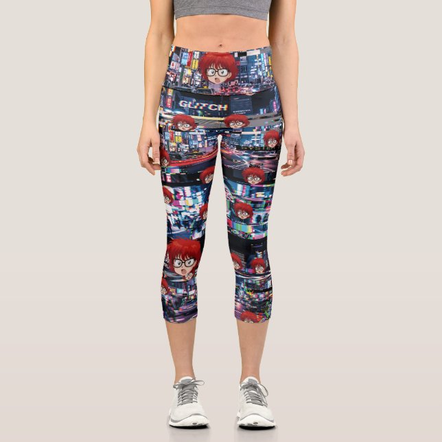 Leggings Capri Glitch Retro Anime  (Anverso)