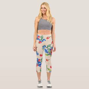 Leggings Capri Goji, arándano azul: patrón de ilustracion acuátic