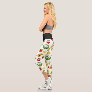 Leggings Capri Gomas de Frutas Divertidas con Patrón de Caras