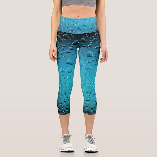 Leggings Capri Gotas de agua azul Guay con estilo (Anverso)