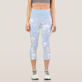 Leggings Capri Gótico pastel elegante calaveras azul cielo botáni