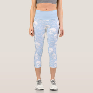 Leggings Capri Gótico pastel elegante calaveras azul cielo botáni