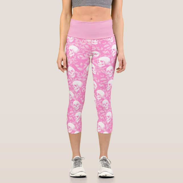 Leggings Capri Gótico pastel elegante calaveras botánicas (Anverso)