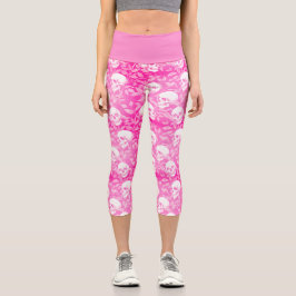 Leggings Capri Gótico pastel elegante calaveras rosadas botánicas