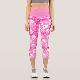 Leggings Capri Gótico pastel elegante calaveras rosadas botánicas