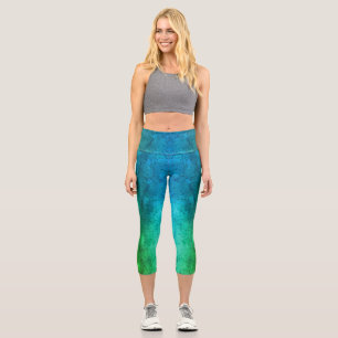 Leggings Capri Gotitas de agua en metal verde azulado