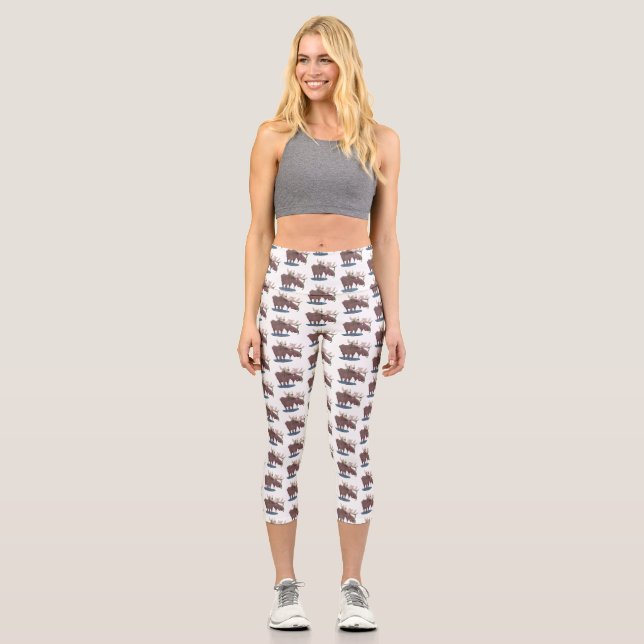 Leggings Capri Gracioso ilustracion personalizado de alce feliz (Anverso)