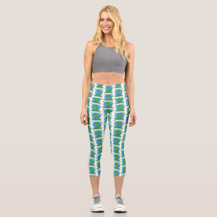 Leggings Capri Gracioso lagarto de iguana con sonrisa verde