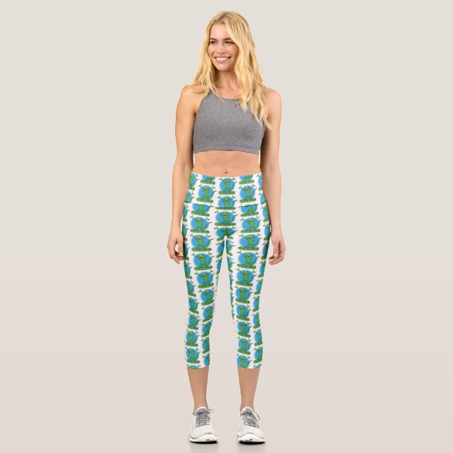Leggings Capri Gracioso lagarto de iguana con sonrisa verde (Anverso)