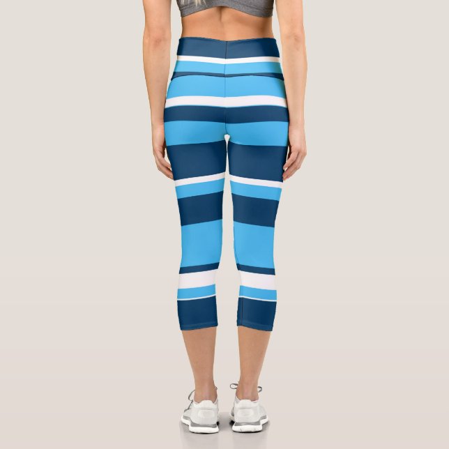 Leggings Capri Gracioso Resumen Arte Luz Azul Oscuro Blanco (Reverso )