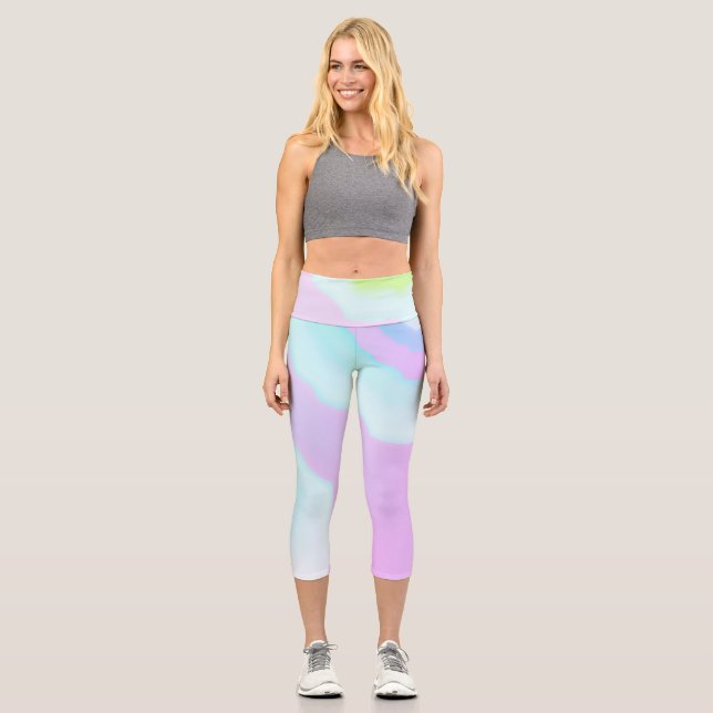 Leggings Capri Gracioso Resumen Arte Pink Turquoise Pastel Tema (Anverso)