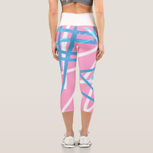 Leggings Capri Gracioso Resumen Arte Turquesa Piernas Rosa Azul
