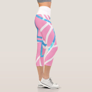 Leggings Capri Gracioso Resumen Arte Turquesa Piernas Rosa Azul