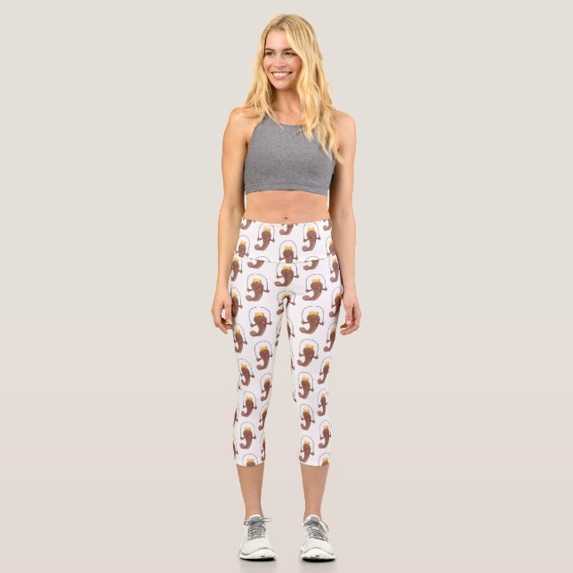 Leggings Capri Gracioso saltando a la personalizado de pescado de (Anverso)