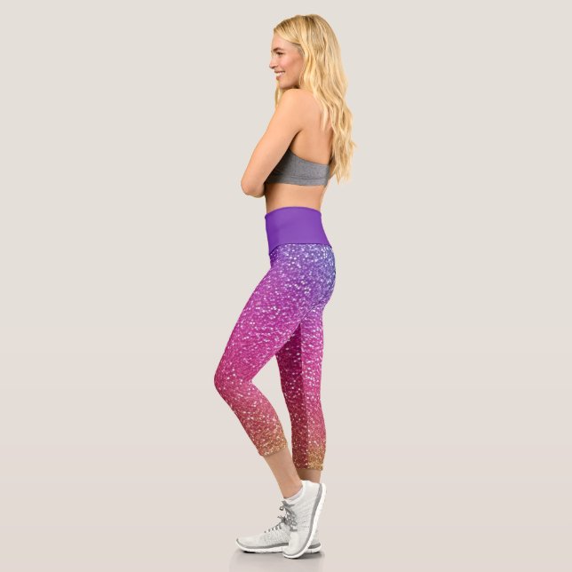 Leggings Capri Gradiente de arcoiris Purpurina exagerado (Izquierda)