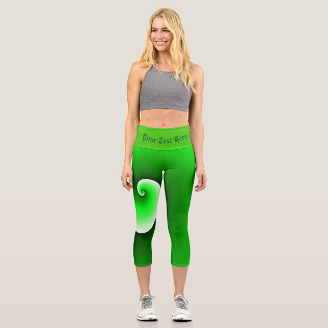 Leggings Capri Gradiente de espiral blanca verde (Anverso)