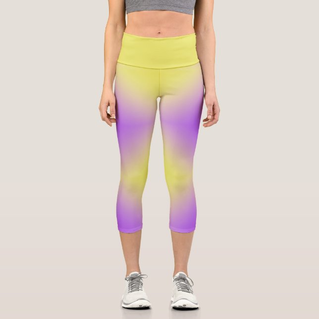 Leggings Capri Gradiente de patrón de diamante amarillo a púrpura (Anverso)
