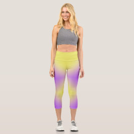 Leggings Capri Gradiente de patrón de diamante amarillo a púrpura