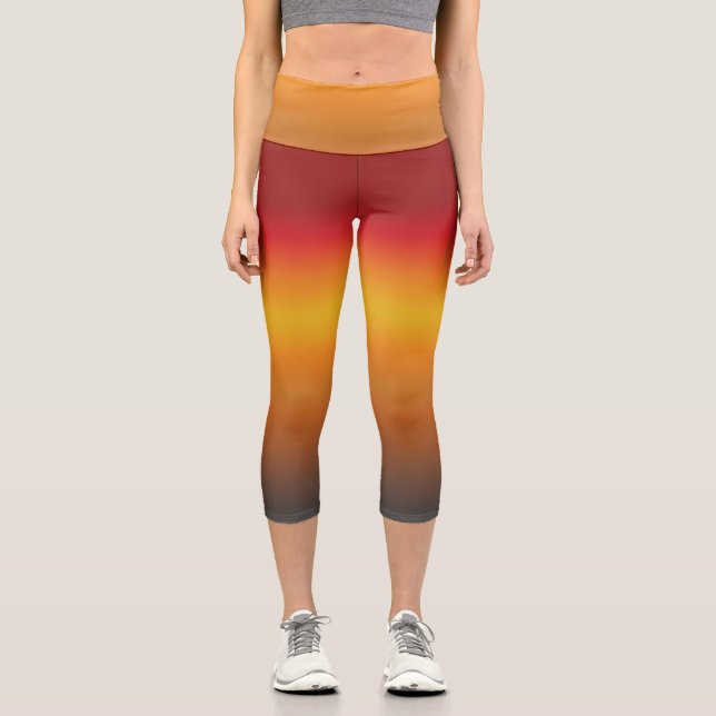 Leggings Capri Gradiente de sol Naranja rojo vibrante amarillo na (Anverso)