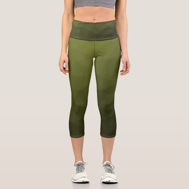 Leggings Capri Gradiente geométrico de malla de oliva verde del e (Anverso)