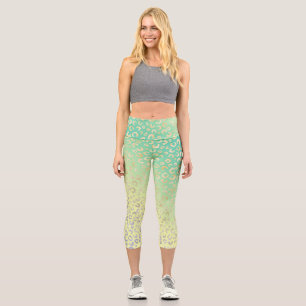 Leggings Capri Gradiente moderno de tinta de leopardo dorado impr