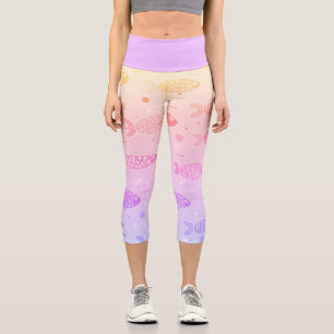 Leggings Capri Gradiente Patrón de peces de la puesta de sol mode