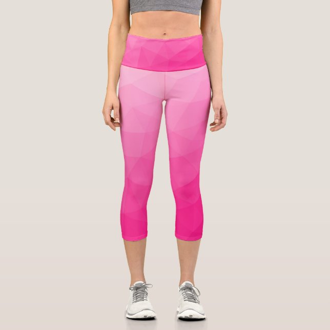 Leggings Capri Gradiente rosa caliente Patrón de malla geométrica (Anverso)