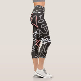 Leggings Capri Graffiti urbano rosa, gris y negro
