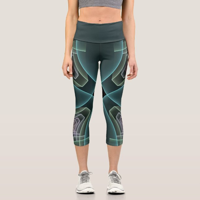 Leggings Capri Gráfico de arte fractal geométrico Verde azulado m (Anverso)