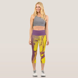 Leggings Capri Grano dorado, wavesj amarillo y púrpura