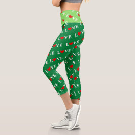 Leggings Capri Green Classic Love Heart Elegant Forest Green