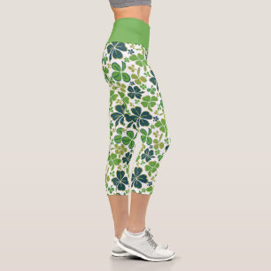 Leggings Capri Green Clover Shamrock Pattern St.