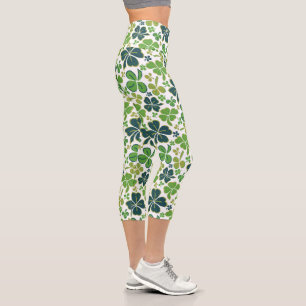Leggings Capri Green Clover Shamrock Pattern St.
