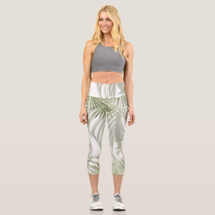Leggings Capri Green Palm Bliss 1 #art #natural