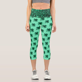 Leggings Capri Green Sparkles Shamrock St. Patrick