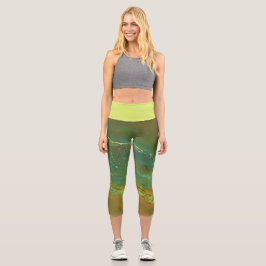 Leggings Capri Green terrestre, wavy pour, tan bottom