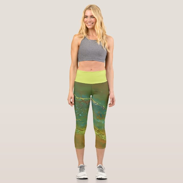 Leggings Capri Green terrestre, wavy pour, tan bottom (Anverso)