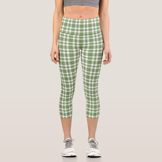 Leggings Capri Green White Plaid Pattern (Anverso)