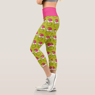 Leggings Capri Grinch con sombrero rosa de Santa