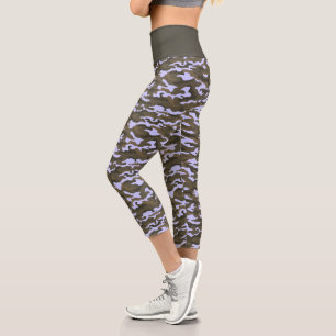 Leggings Capri Gris de camuflaje suave y azul perwinkle