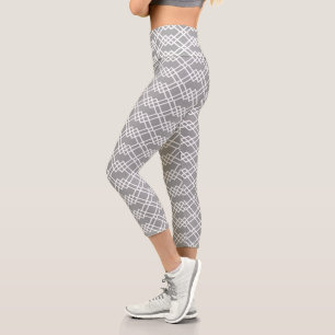 Leggings Capri Gris geométrico moderno de Entramado y blanco