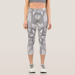 Leggings Capri Gris negro blanco Mosaico Triángulo Patrón retro