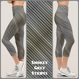 Leggings Capri Gris y negro Monocromático ahumado Rayas Chic