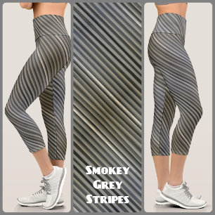 Leggings Capri Gris y negro Monocromático ahumado Rayas Chic