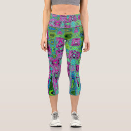 Leggings Capri Groovic rosa caliente y azul Groovy Abstract Ondas