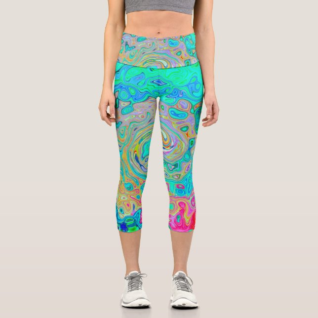 Leggings Capri Groovy Abstract Retro Arcoiris Liquido Swirl (Anverso)